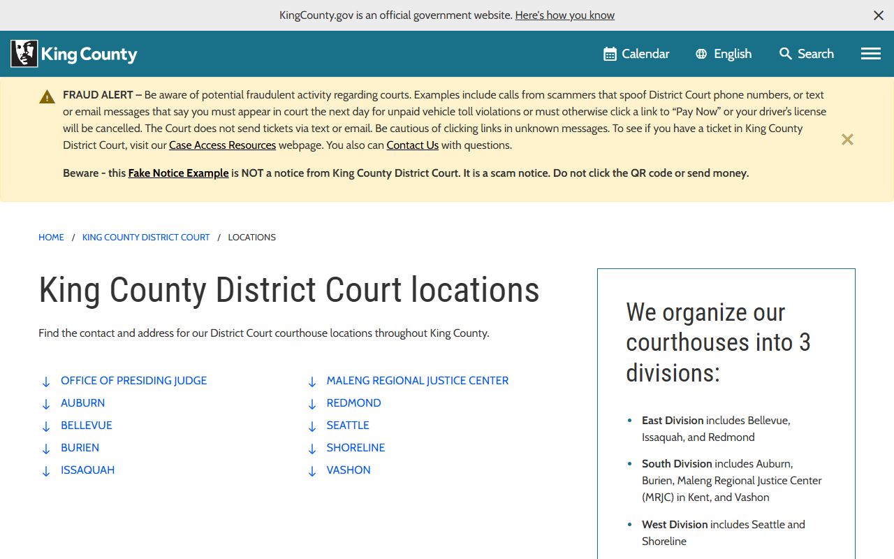 Burien dissolution of marriage records King County district court locations