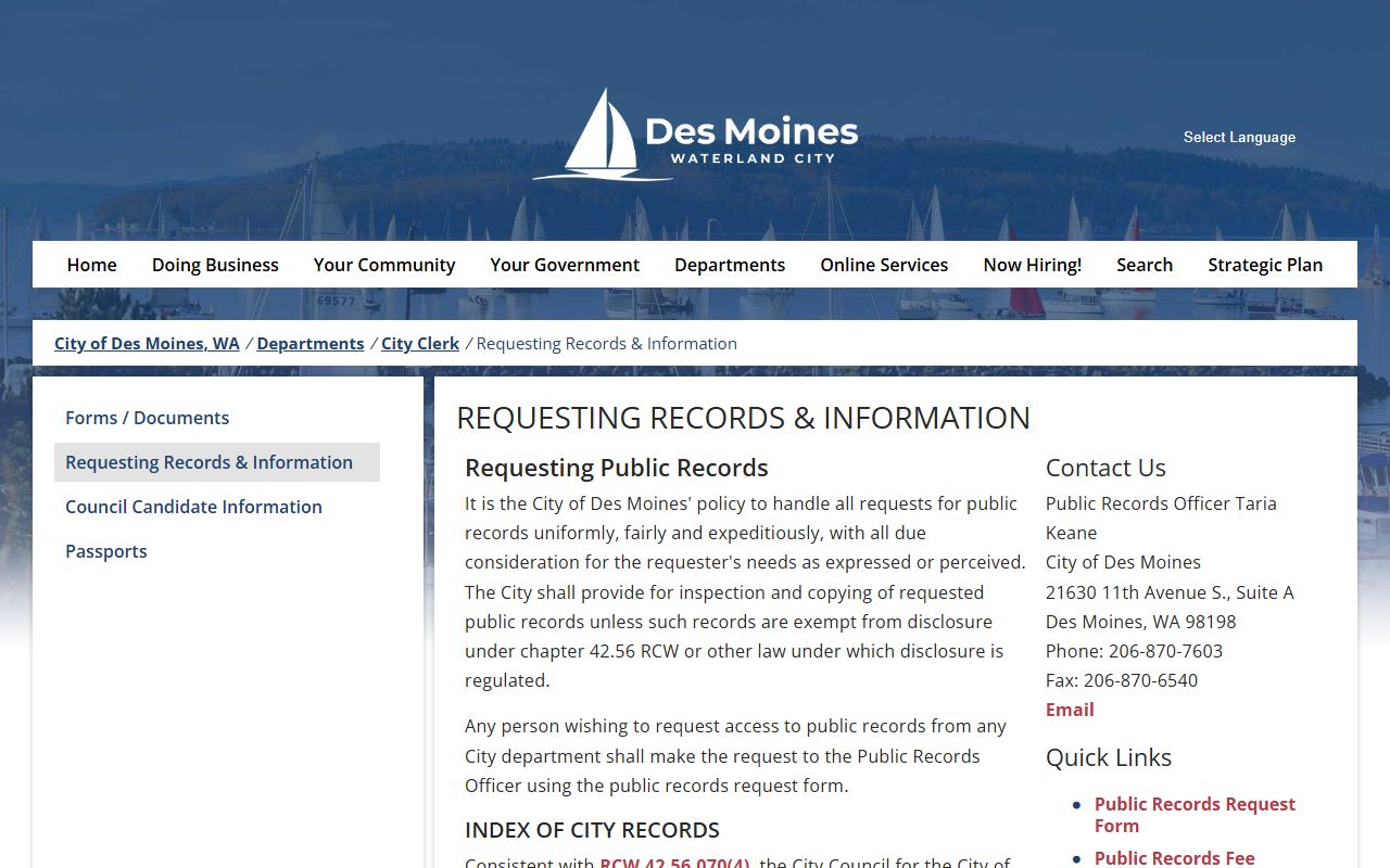 Des Moines dissolution of marriage records city clerk public records process