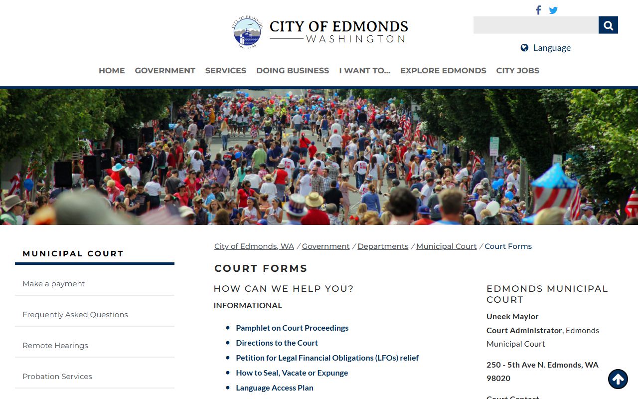 Edmonds dissolution of marriage records Edmonds Municipal Court forms information