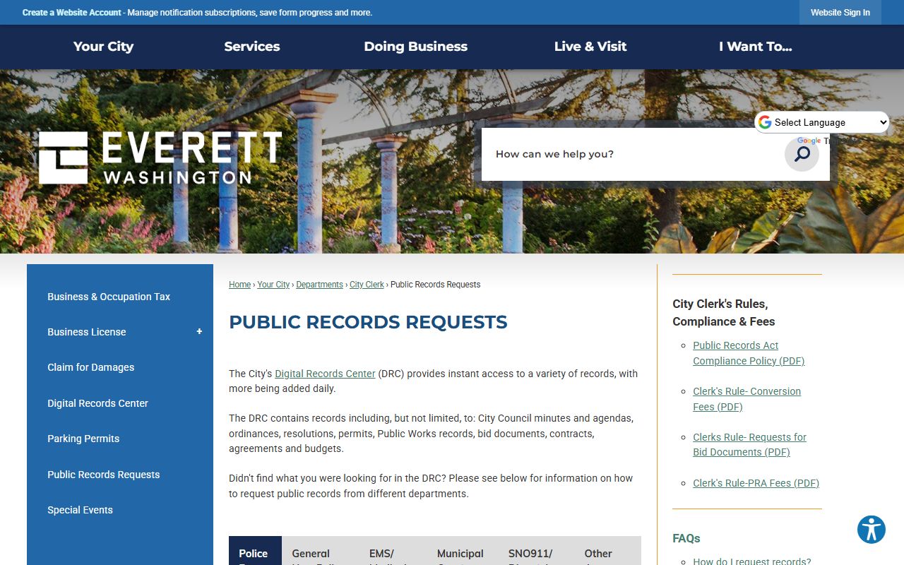 Everett dissolution of marriage records city public records request information