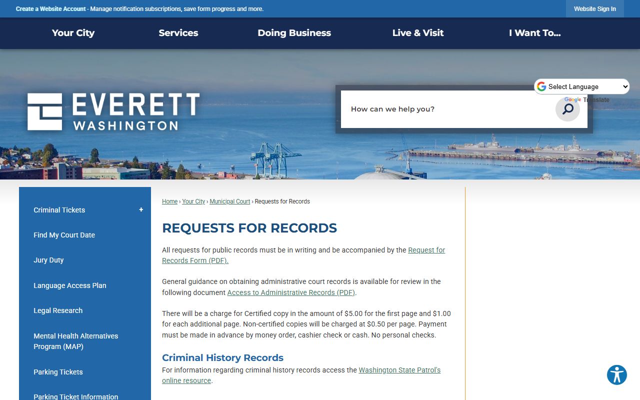 Everett dissolution of marriage records court records request process Snohomish County