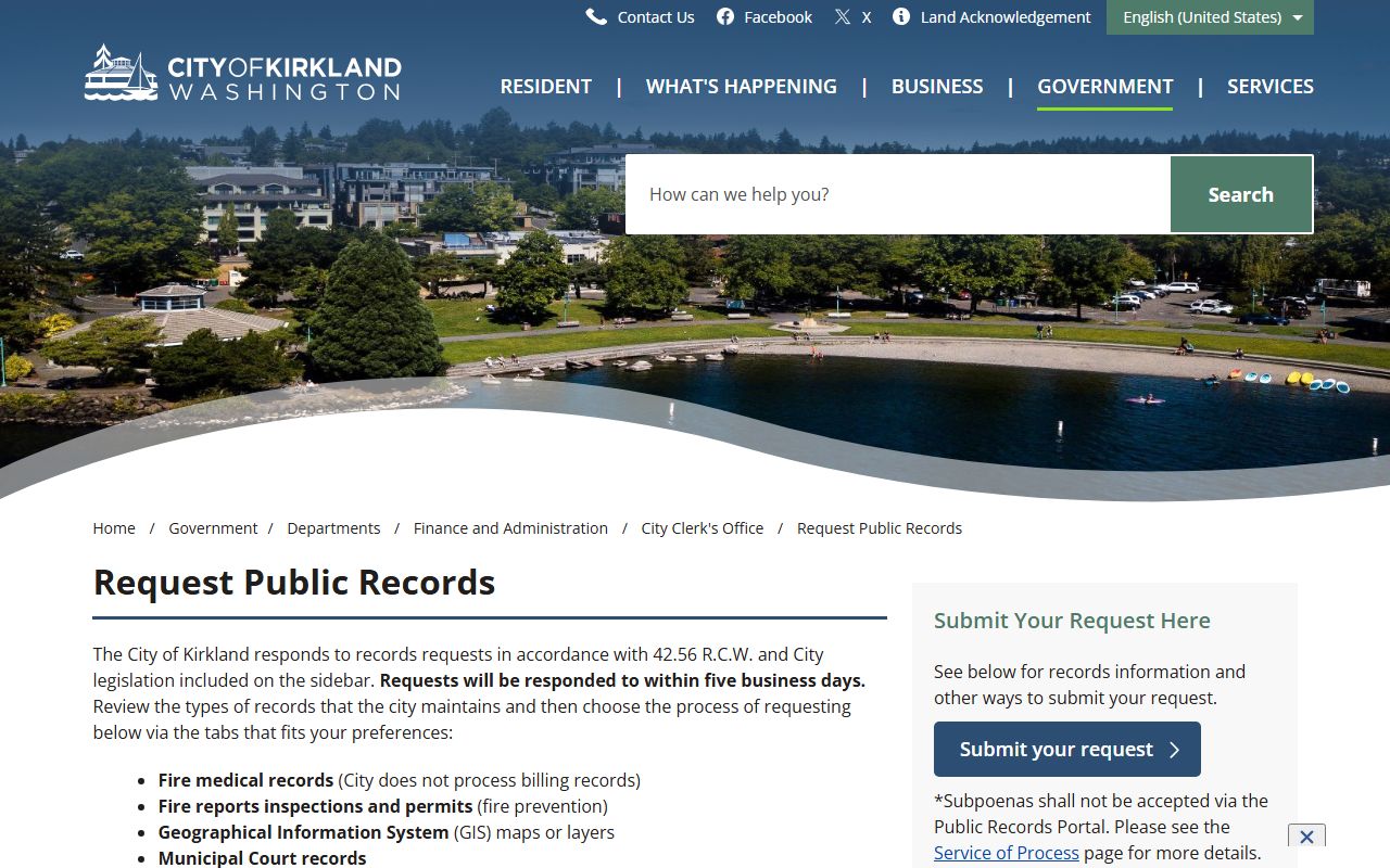 Kirkland city clerk public records requests
