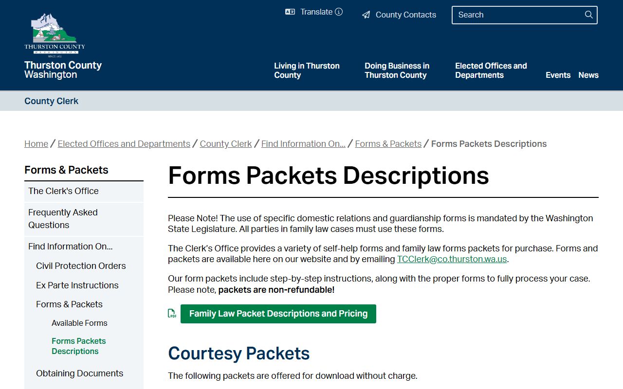 Lacey dissolution of marriage Thurston County forms and packets