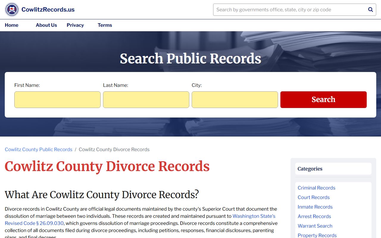 Longview dissolution of marriage Cowlitz County records