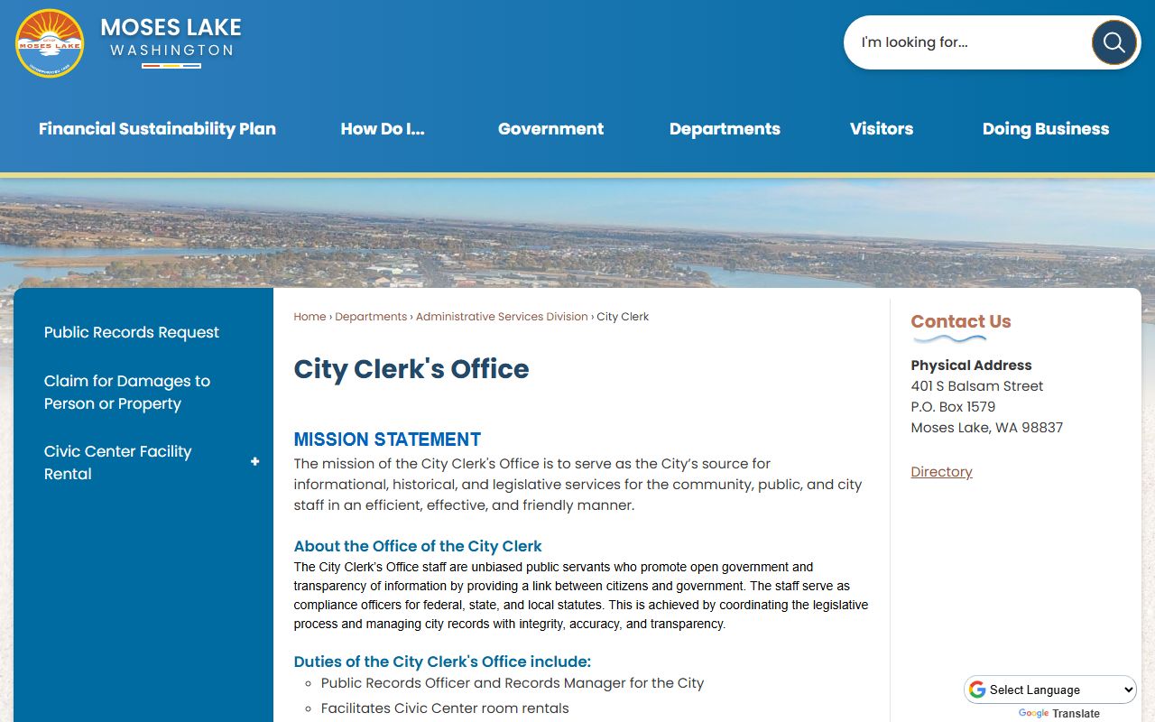 Moses Lake dissolution of marriage city clerk Grant County court records