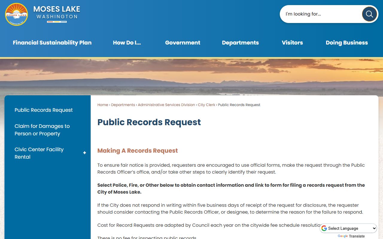 Moses Lake dissolution of marriage public records request city of Moses Lake