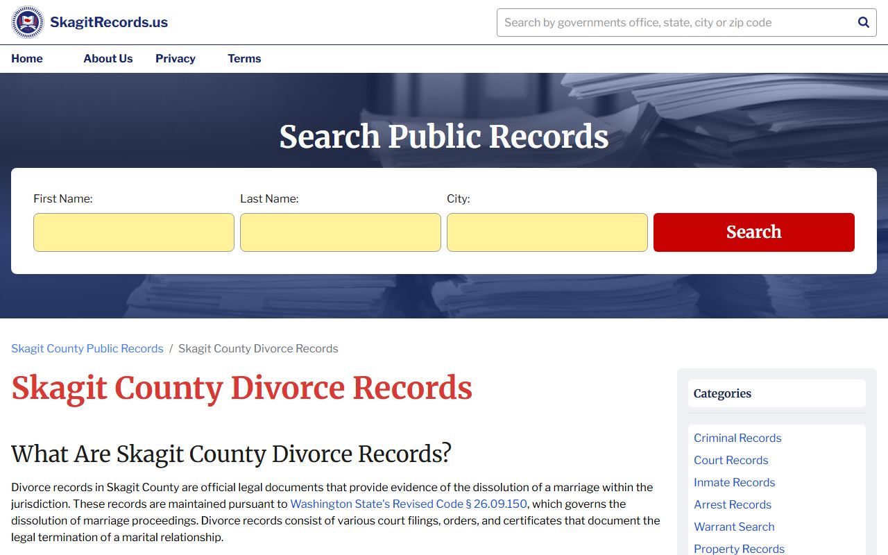 Mount Vernon dissolution of marriage Skagit County divorce records archive