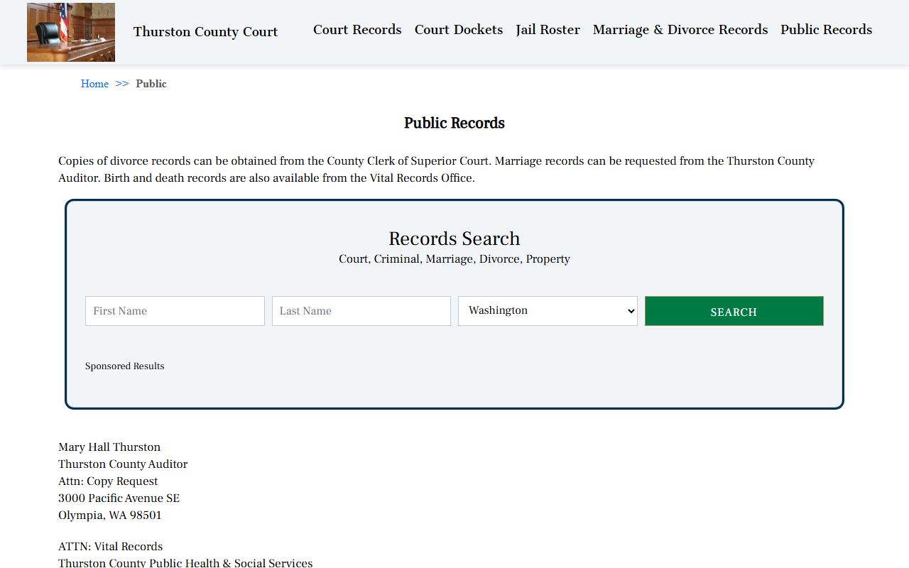 Olympia dissolution of marriage Thurston County public records