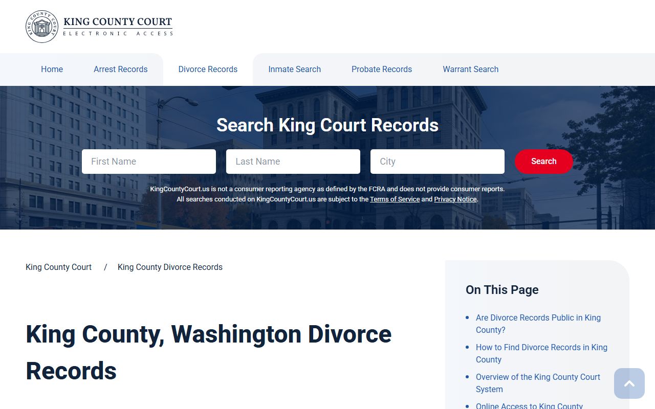 Renton dissolution of marriage King County court records divorce search
