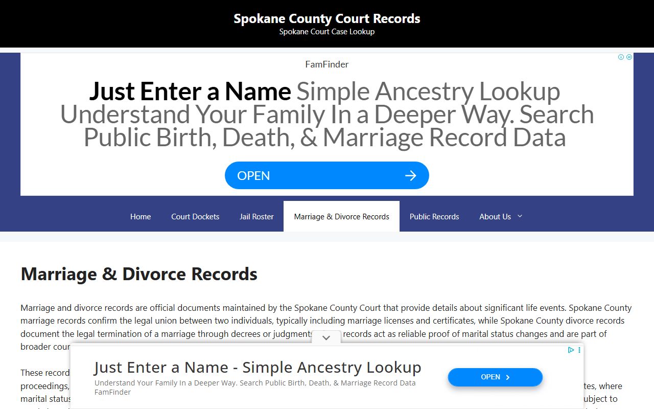 Spokane dissolution of marriage records - Spokane County Courts marriage and divorce records