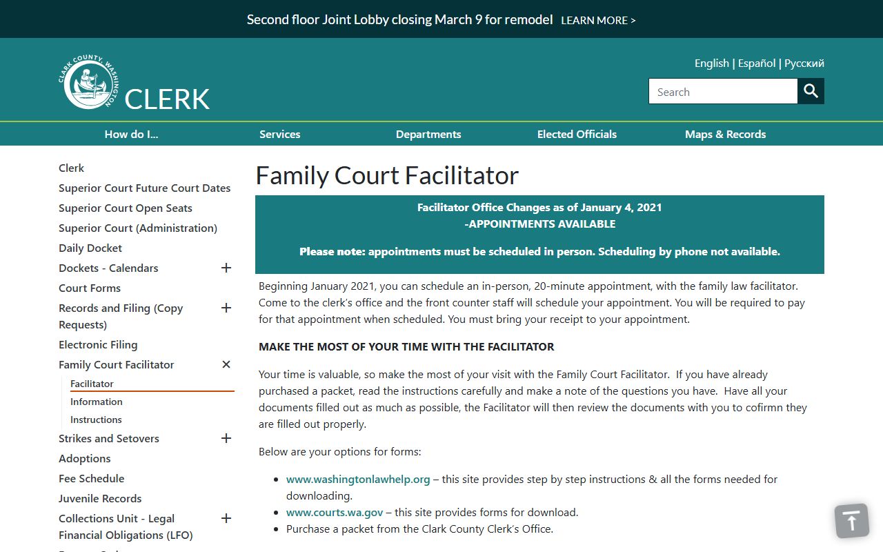 Vancouver dissolution of marriage records - Clark County family court facilitator