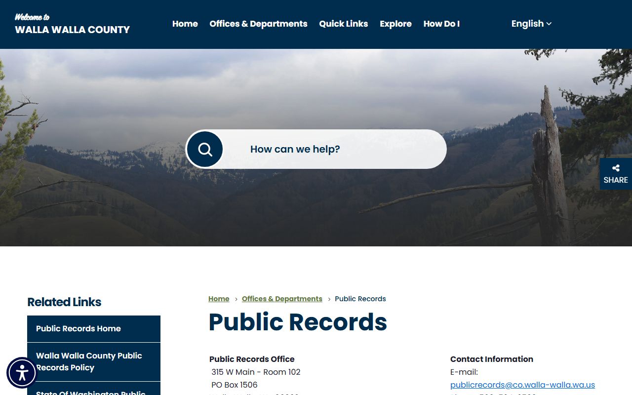 Walla Walla dissolution of marriage records - Walla Walla County public records page