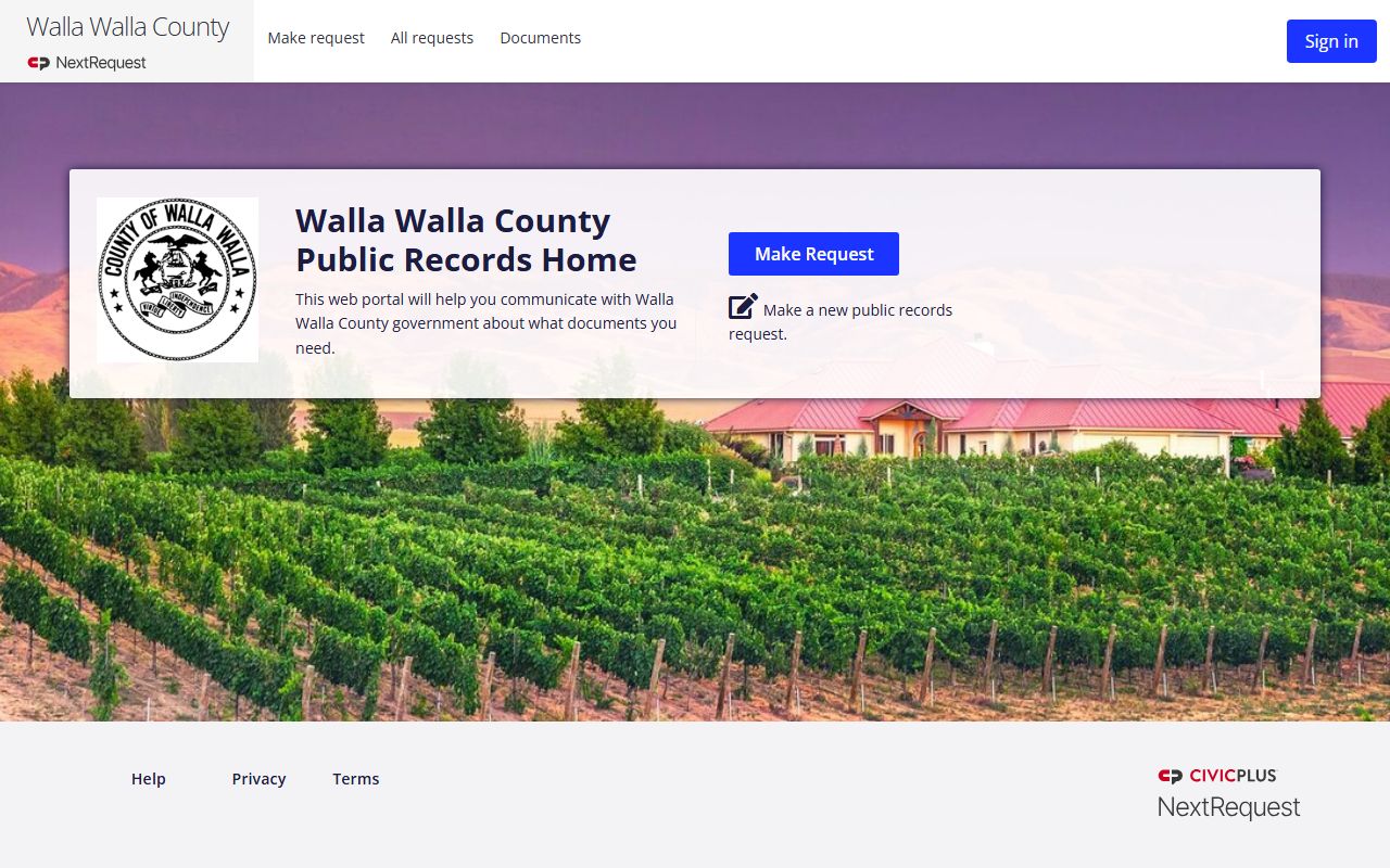 Walla Walla dissolution of marriage records - public records request portal