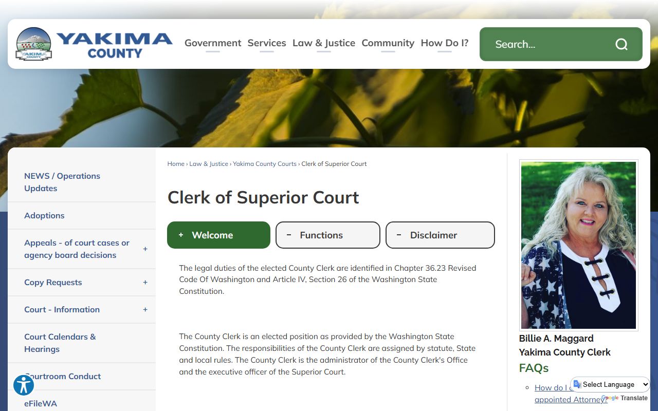 Yakima dissolution of marriage records - Yakima County Clerk of Superior Court page