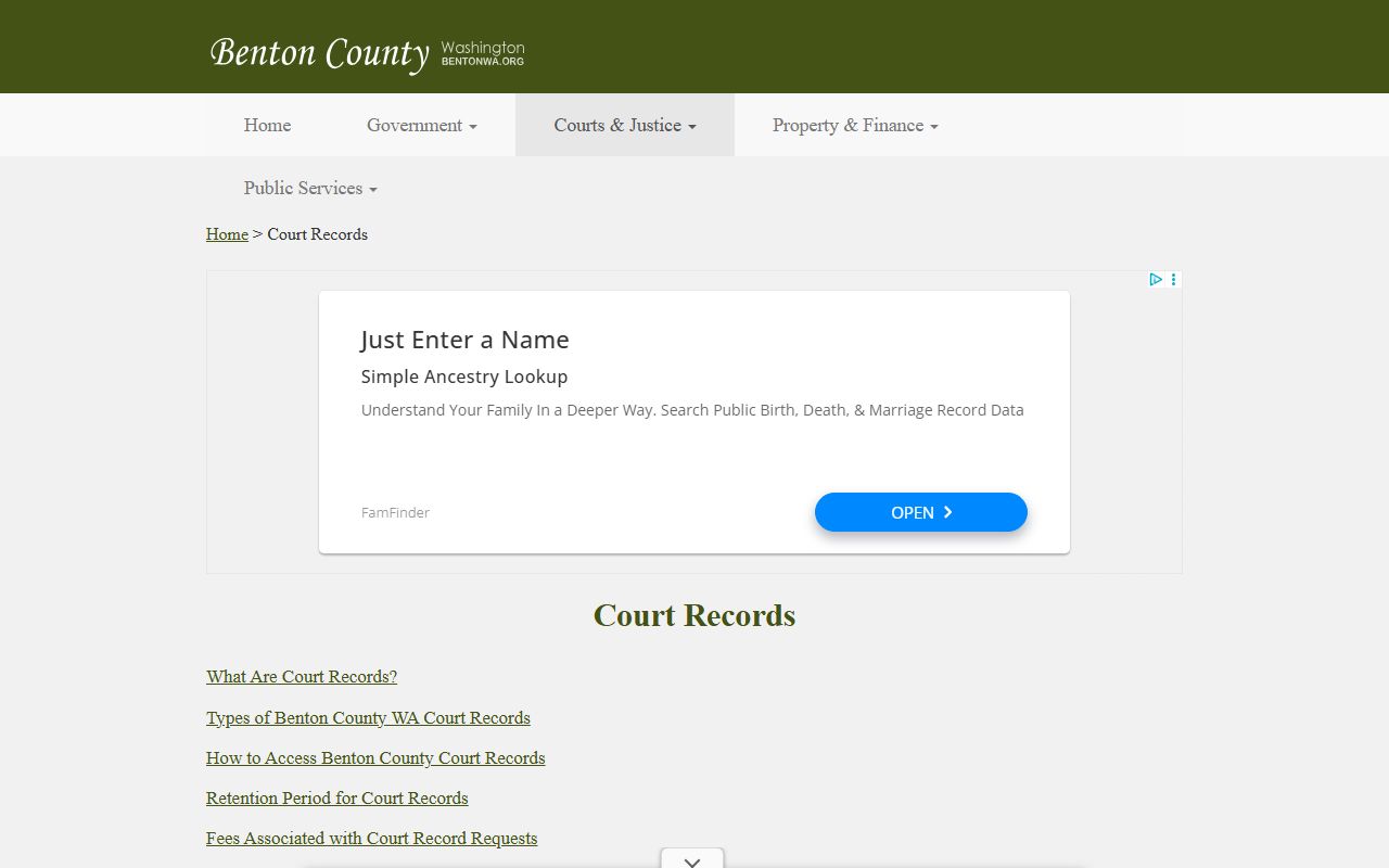 Benton County dissolution of marriage court records page