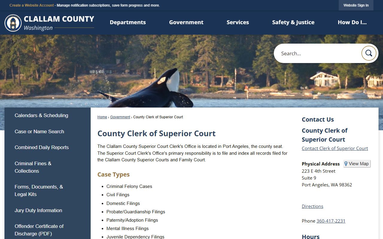 Clallam County dissolution of marriage superior court clerk main page