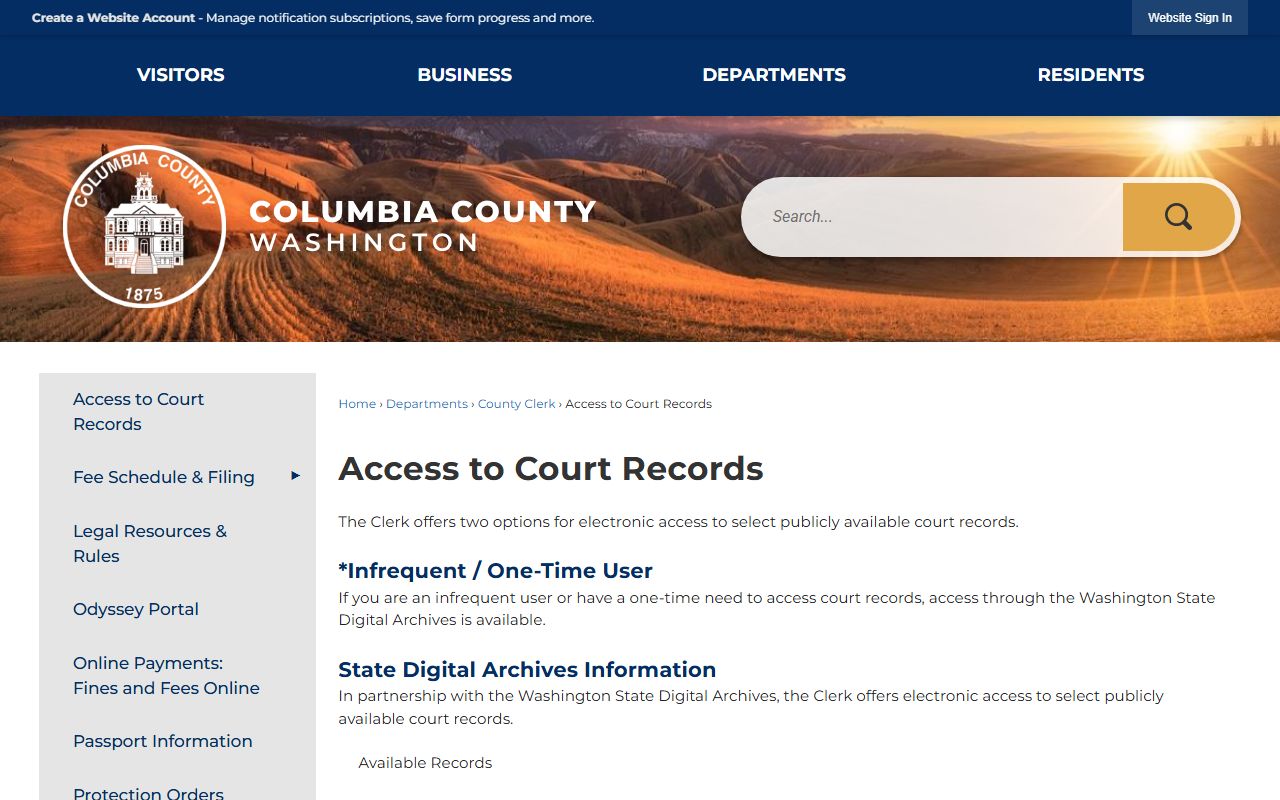 Columbia County dissolution of marriage access to court records page
