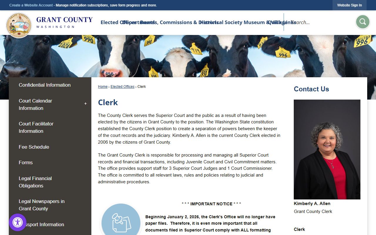 Grant County dissolution of marriage records clerk office page