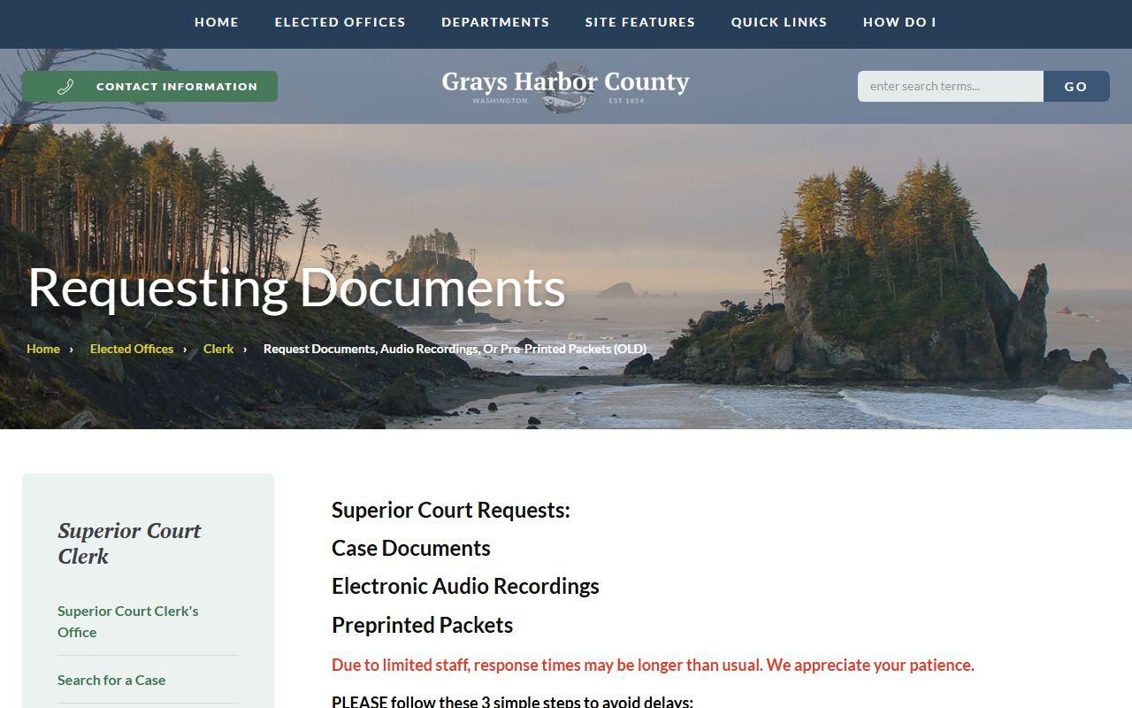 Grays Harbor County dissolution of marriage records requesting documents page