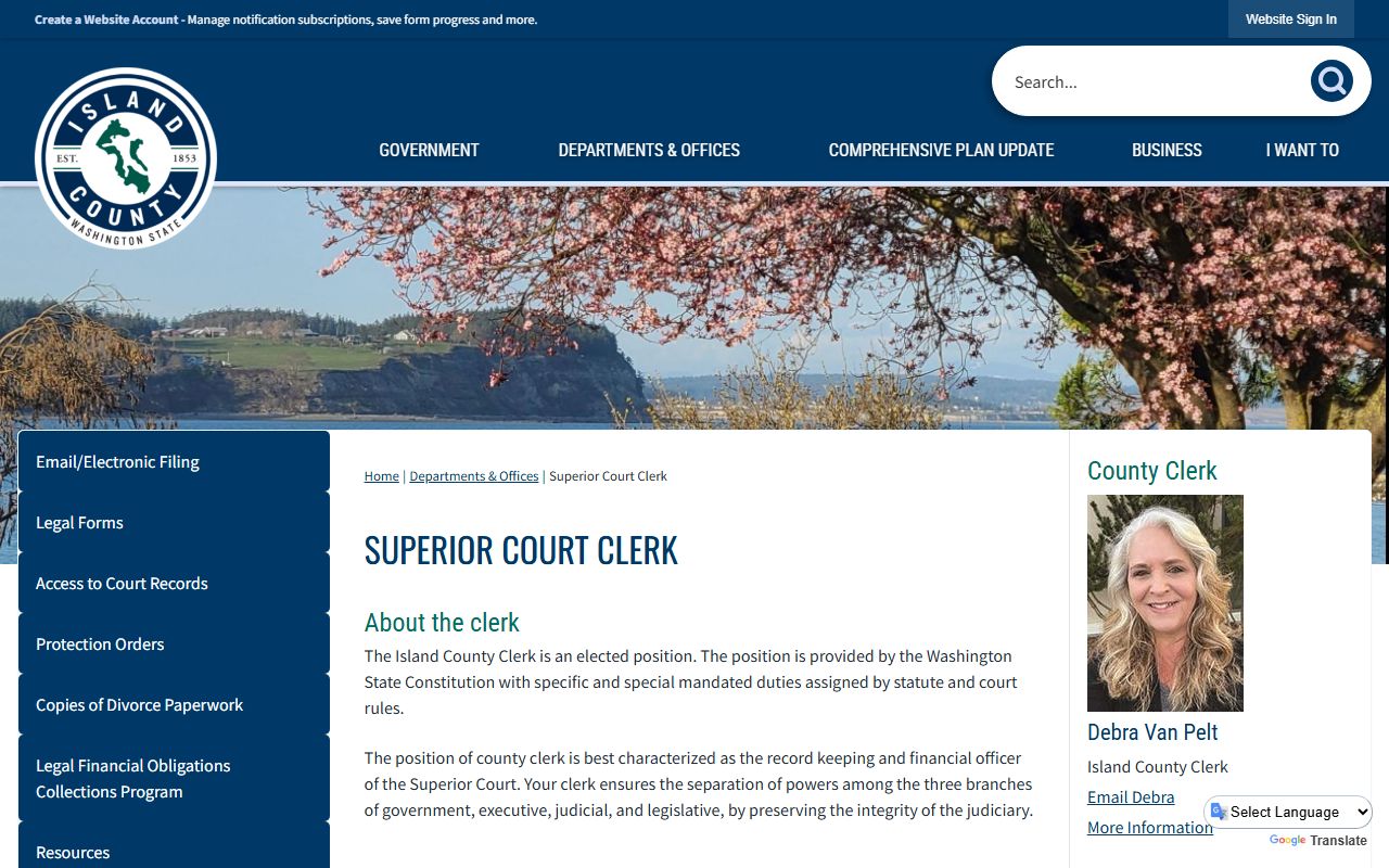 Island County dissolution of marriage superior court clerk page