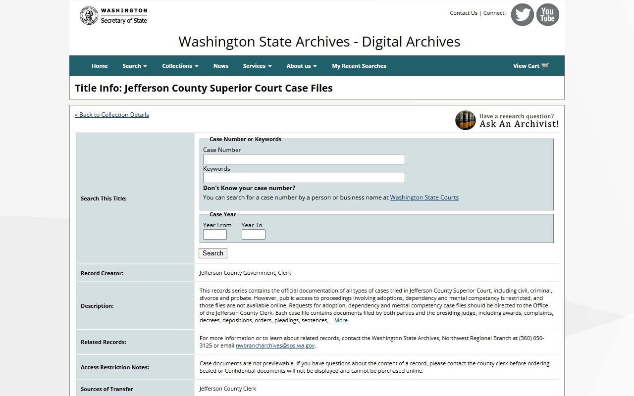 Jefferson County dissolution of marriage Digital Archives case files