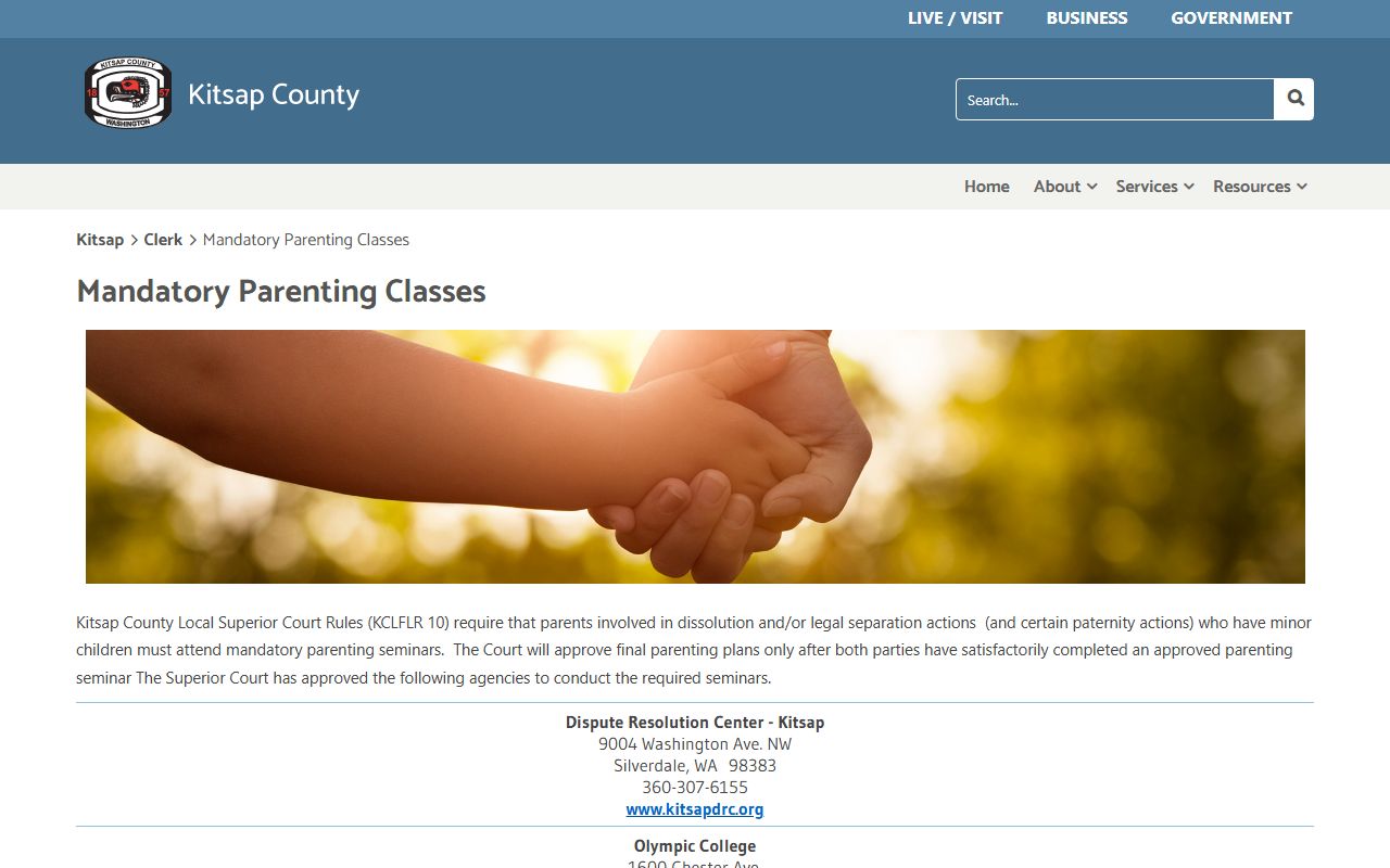 Kitsap County dissolution of marriage mandatory parenting classes page
