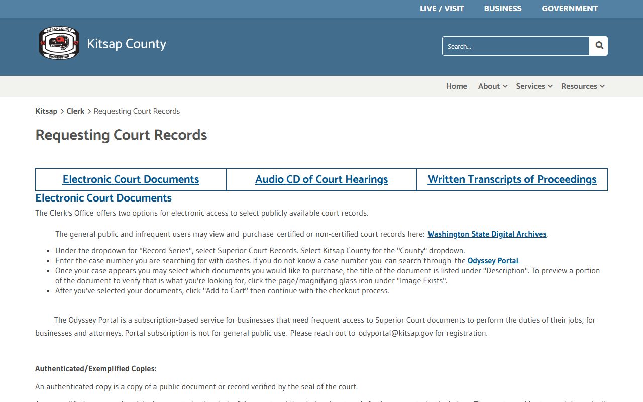 Kitsap County dissolution of marriage copy request page