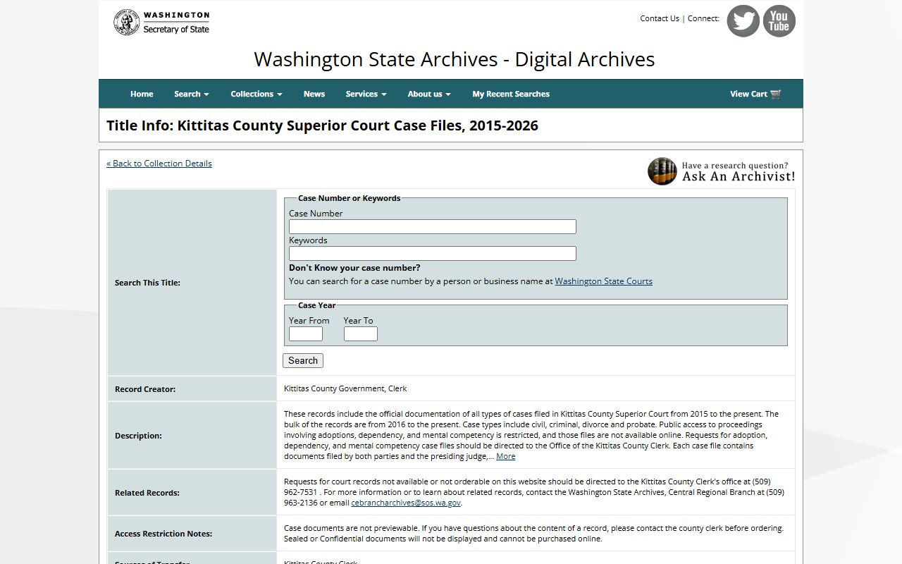 Kittitas County dissolution of marriage Digital Archives case files
