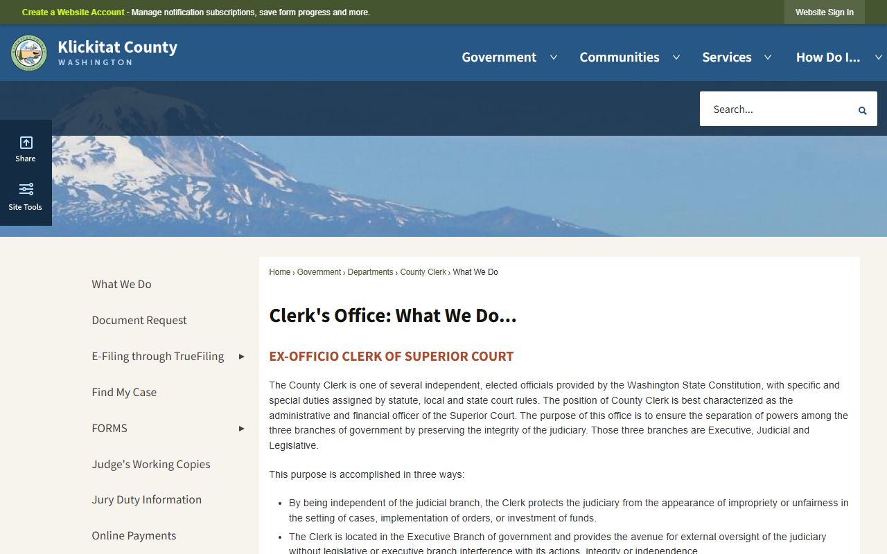 Klickitat County dissolution of marriage clerk duties page
