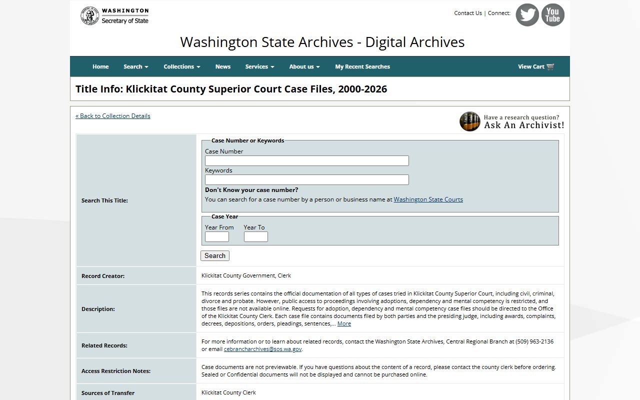 Klickitat County dissolution of marriage Digital Archives case files