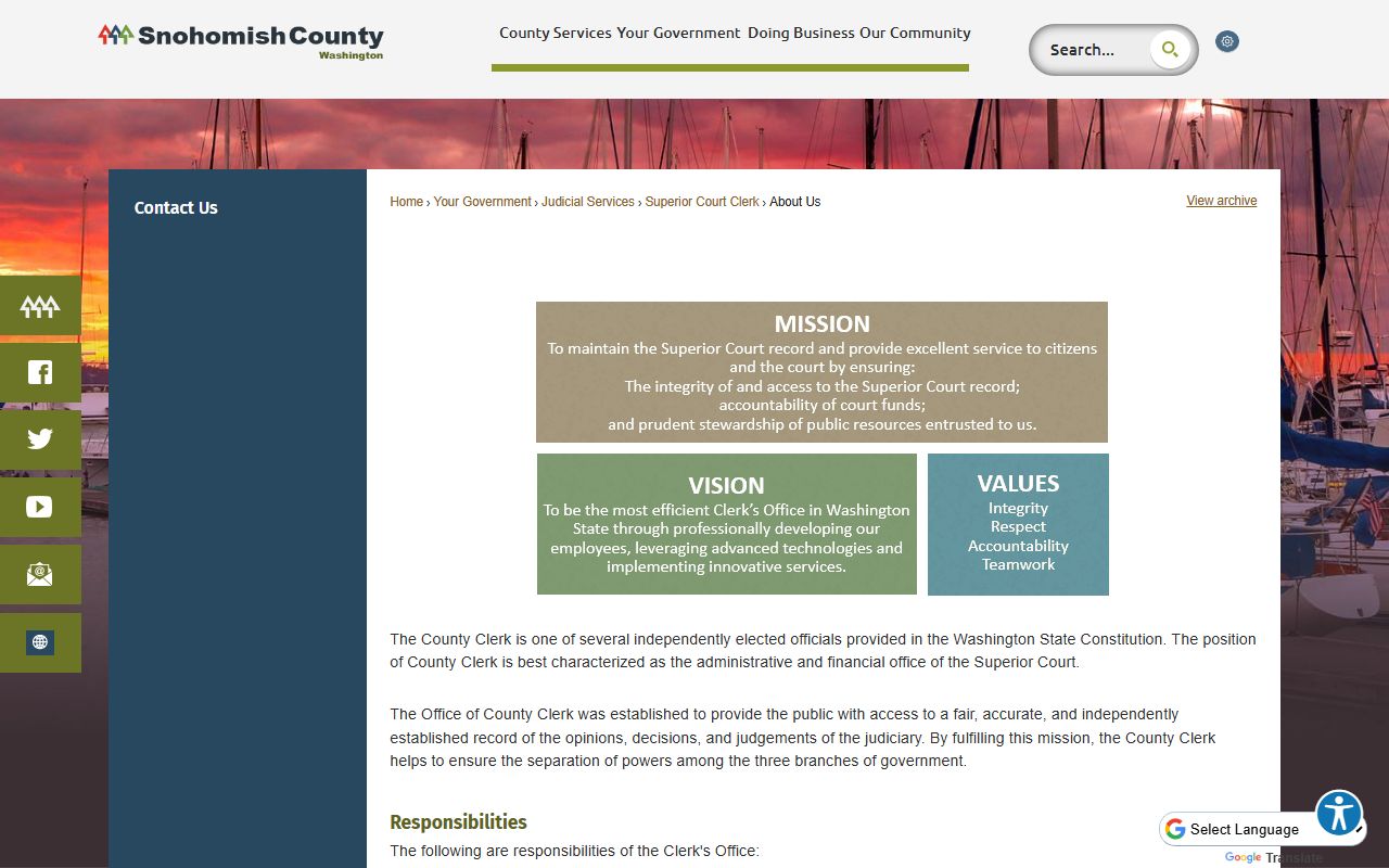 Snohomish County Superior Court Clerk office page for dissolution records