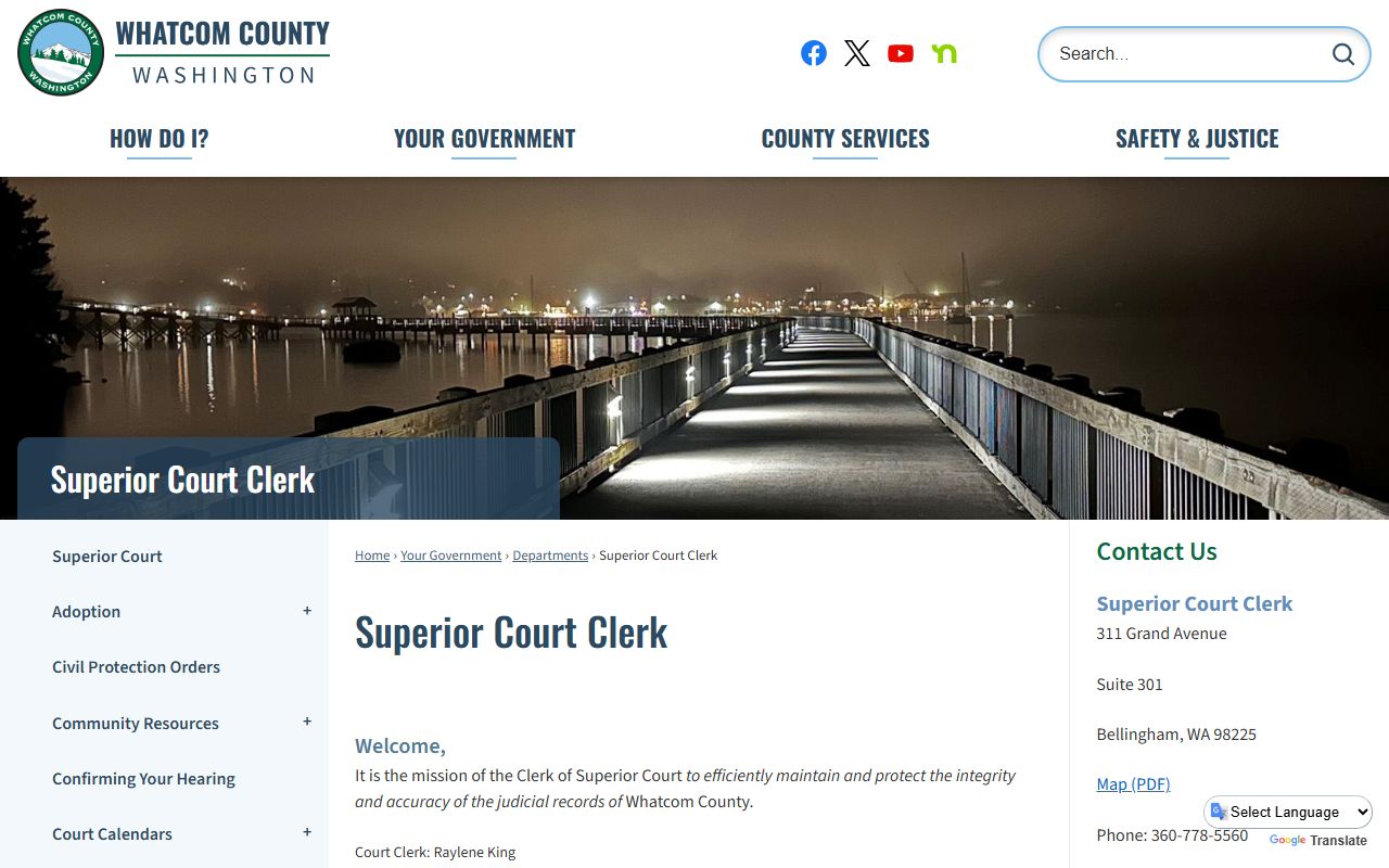Whatcom County dissolution of marriage Superior Court Clerk page