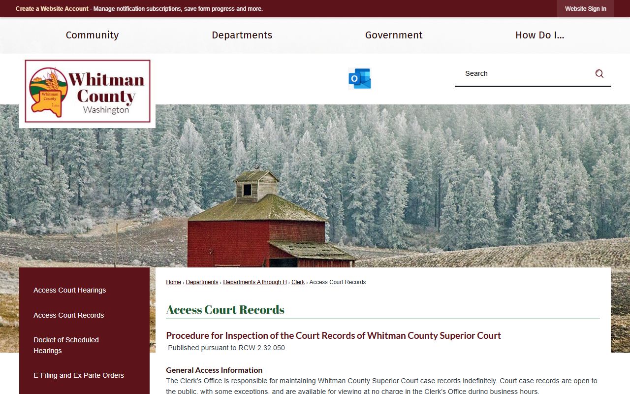 Whitman County dissolution of marriage Access Court Records page