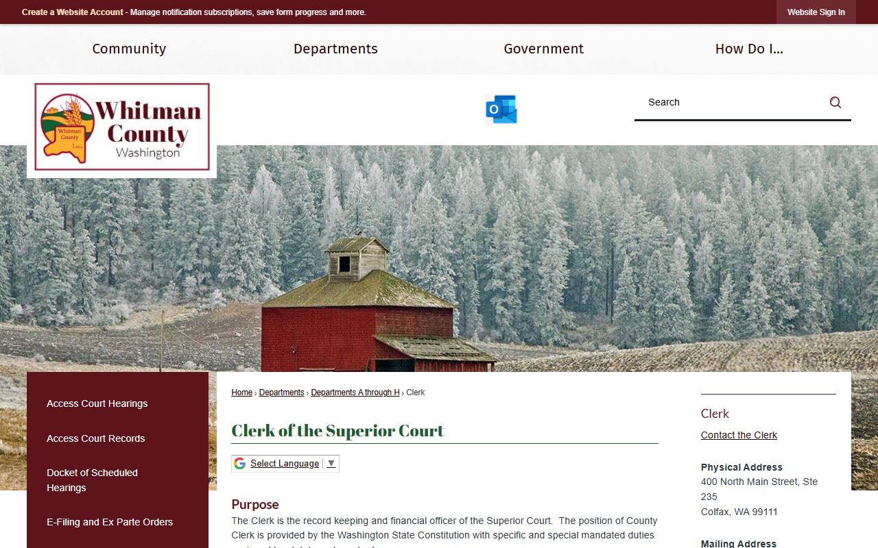 Whitman County dissolution of marriage Clerk of Superior Court page