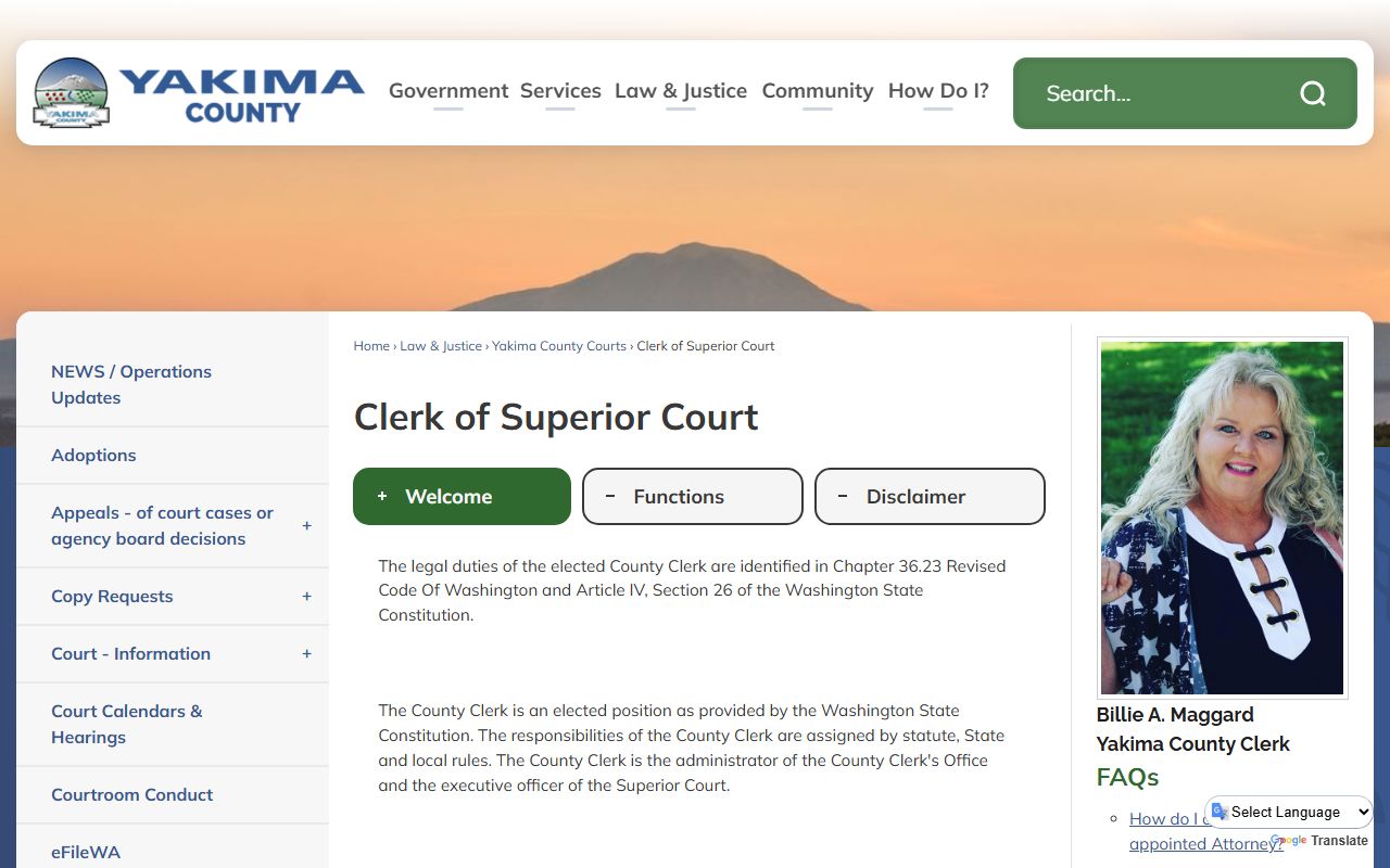 Yakima County dissolution of marriage Clerk of Superior Court page