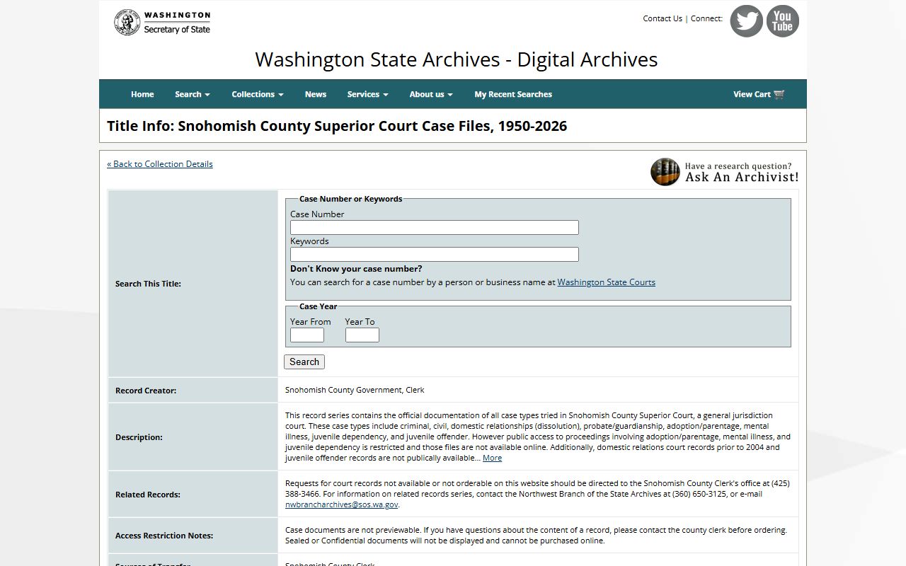 Washington Digital Archives historical dissolution of marriage certificate collection